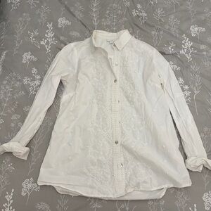 J. Jill White Embroidered Button-Down Shirt